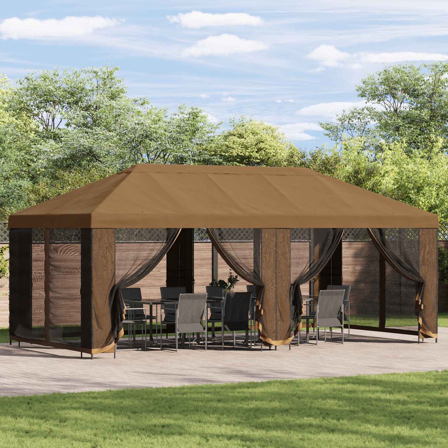 Gazebo da giardino 6 x 3 m Beige Poliestere e Acciaio 190 | homemem39