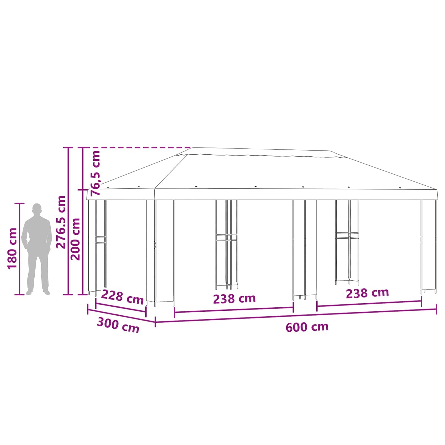 Gazebo da giardino 6 x 3 m Blu Poliestere e Acciaio 190 | homemem39