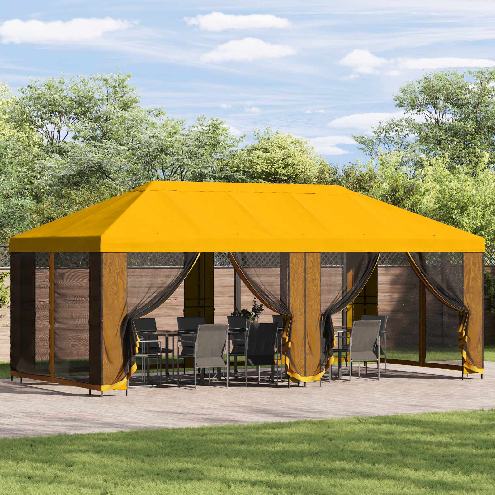Gazebo da giardino 6 x 3 m Giallo Poliestere e Acciaio 190 | homemem39