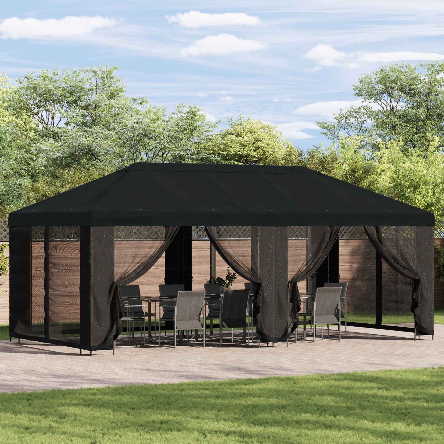 Gazebo da giardino 6 x 3 m Nero Poliestere e Acciaio 190