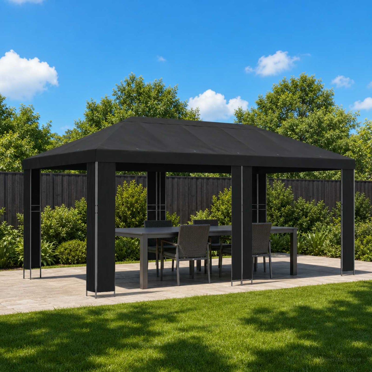 Gazebo da giardino 6 x 3 m Nero Poliestere e Acciaio 190