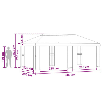 Gazebo da giardino 6 x 3 m Borgogna Poliestere e Acciaio 190