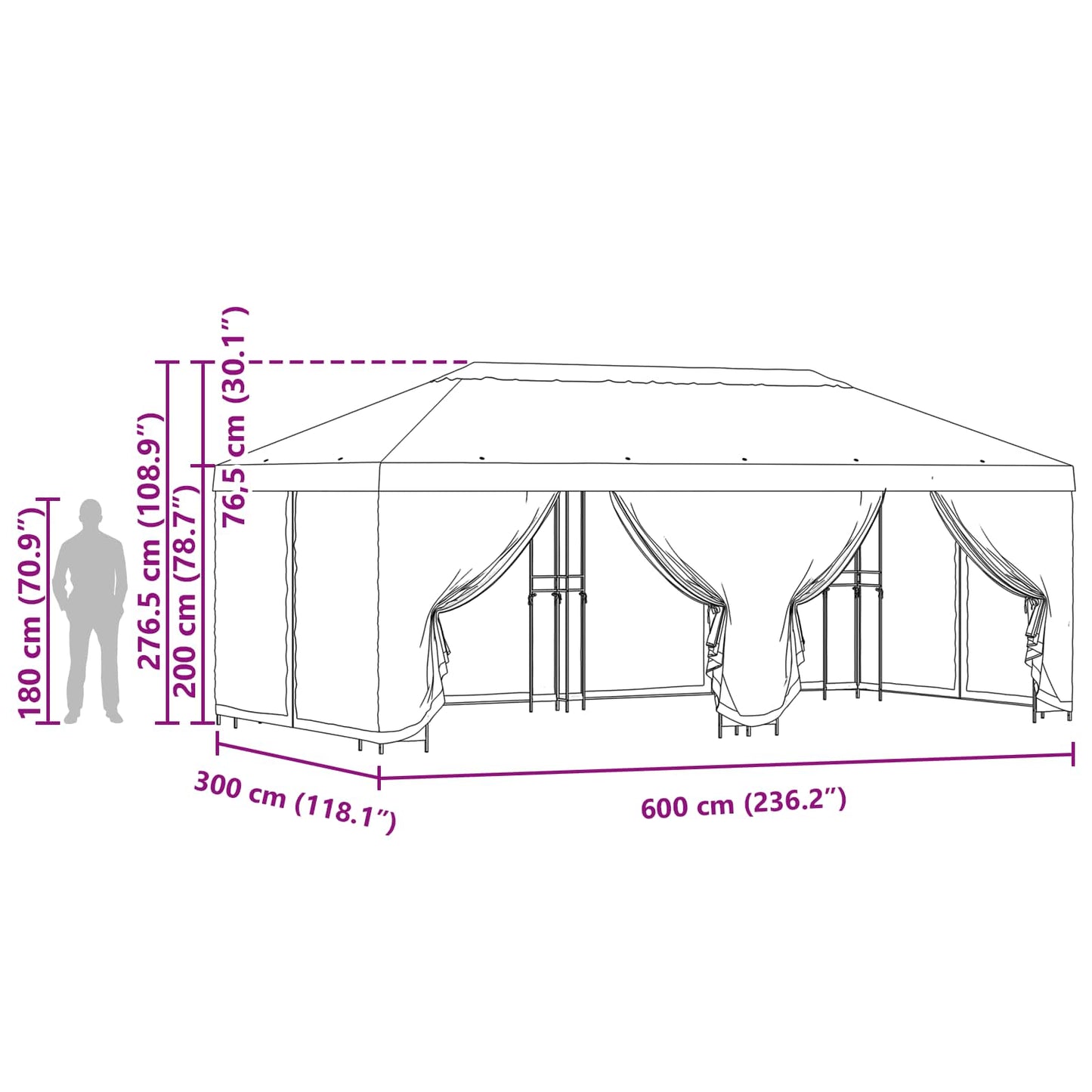 Gazebo con pareti laterali 6 x 3 m Crema Poliestere e Acciaio