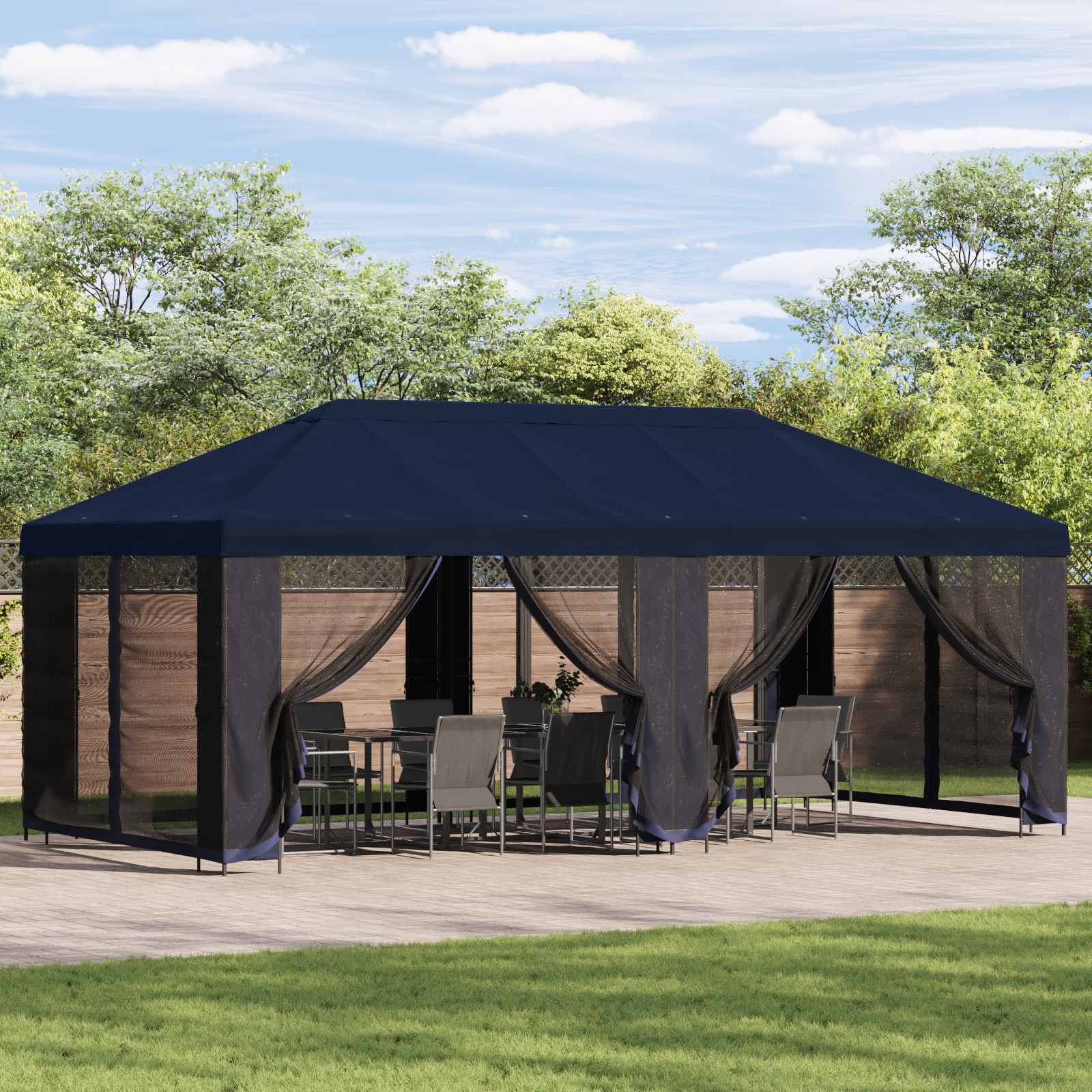 Gazebo con pareti laterali 6 x 3 m Blu Poliestere e Acciaio 190 | homemem39