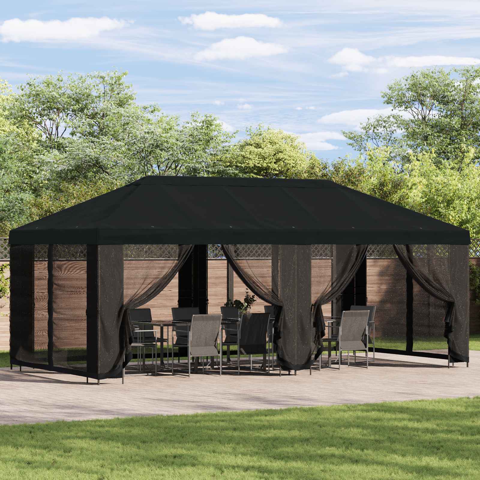 Gazebo con pareti laterali 6 x 3 m Nero Poliestere e Acciaio | homemem39