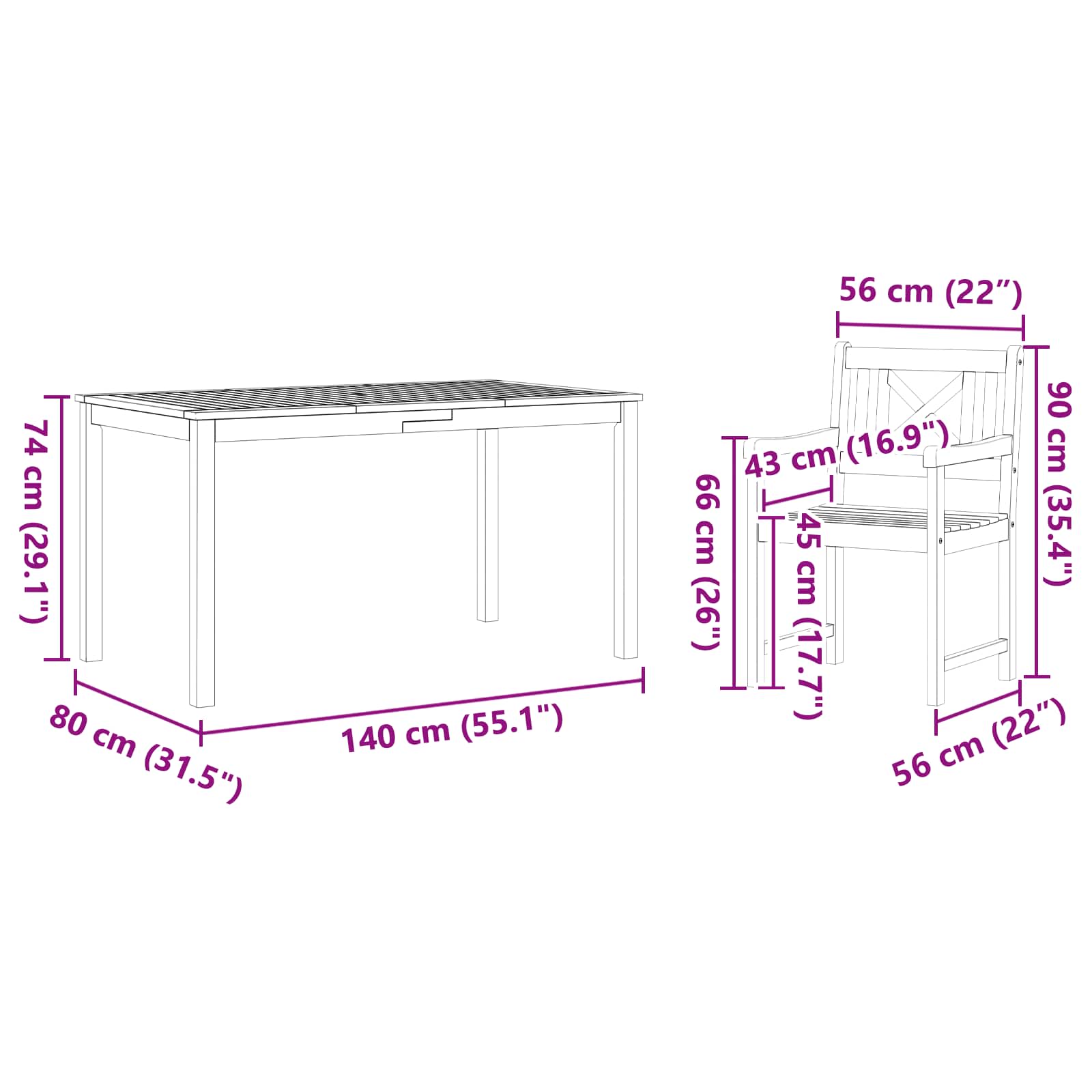 Set da Pranzo per Giardino 7 pcs Marrone | homemem39