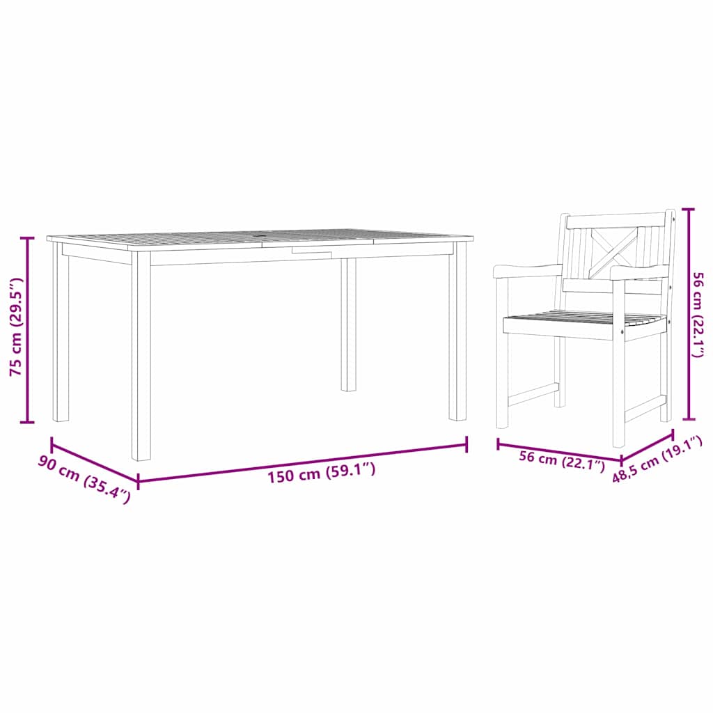 Set da Pranzo per Giardino 5 pcs Marrone - homemem39