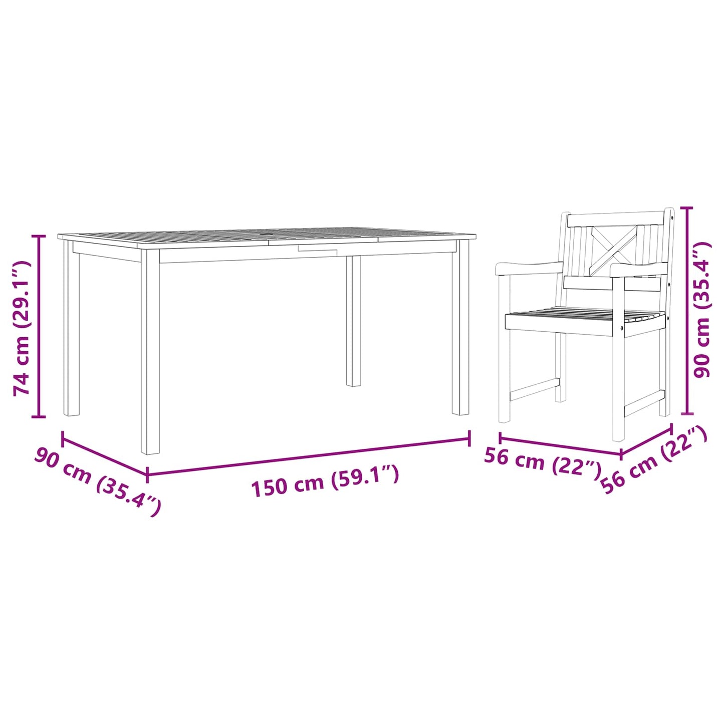 Set da Pranzo per Giardino 7 pcs Marrone | homemem39