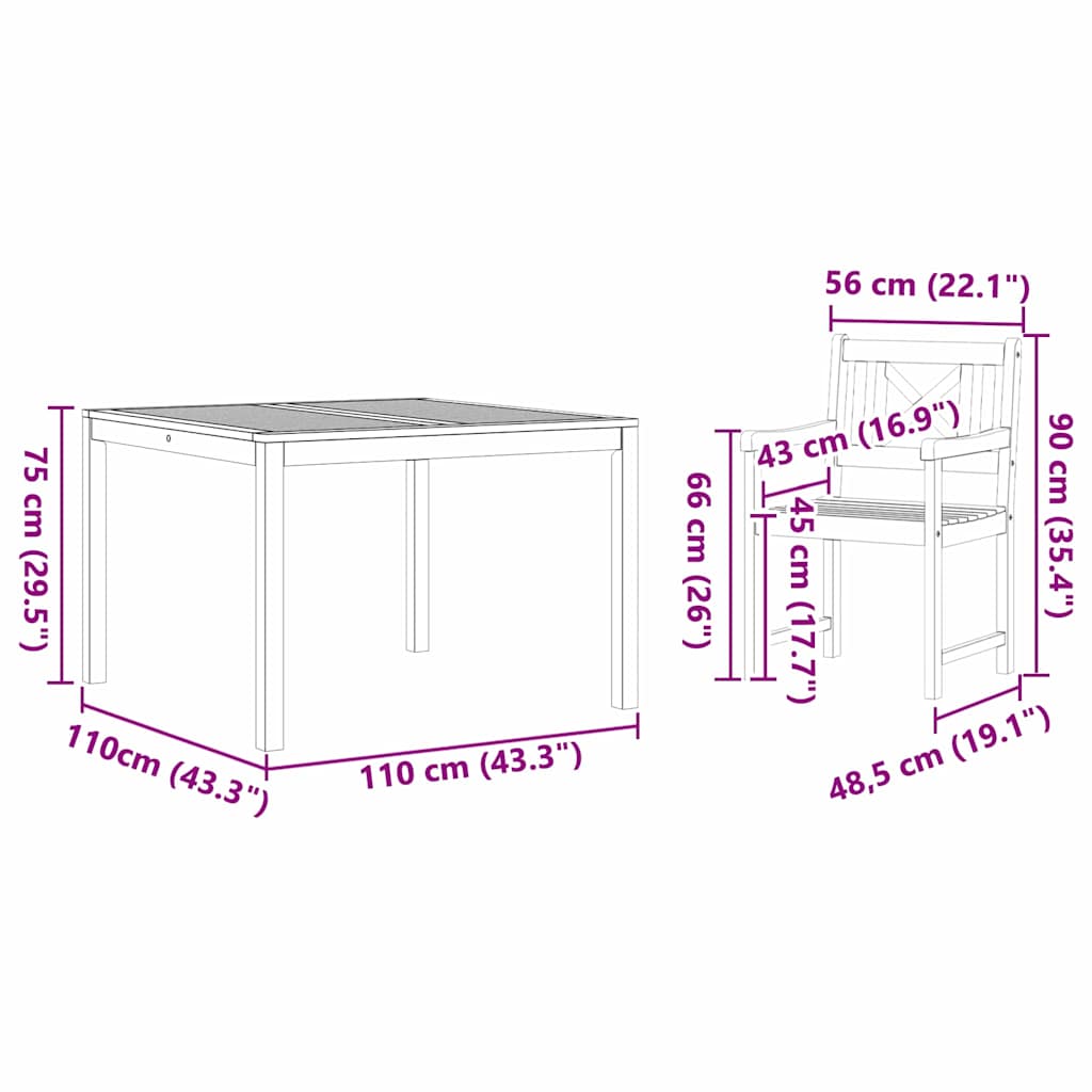 Set da Pranzo per Giardino 5 pcs Marrone - homemem39