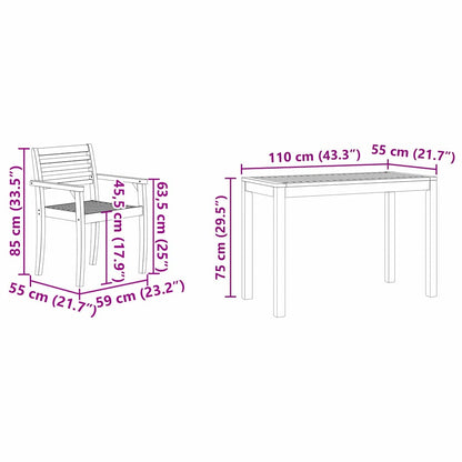 Set da Pranzo per Giardino 3 pcs Marrone