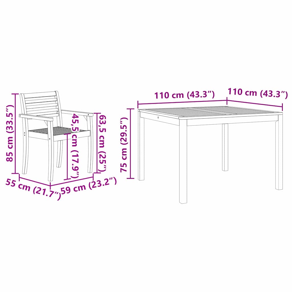 Set da Pranzo per Giardino 3 pcs Marrone | homemem39