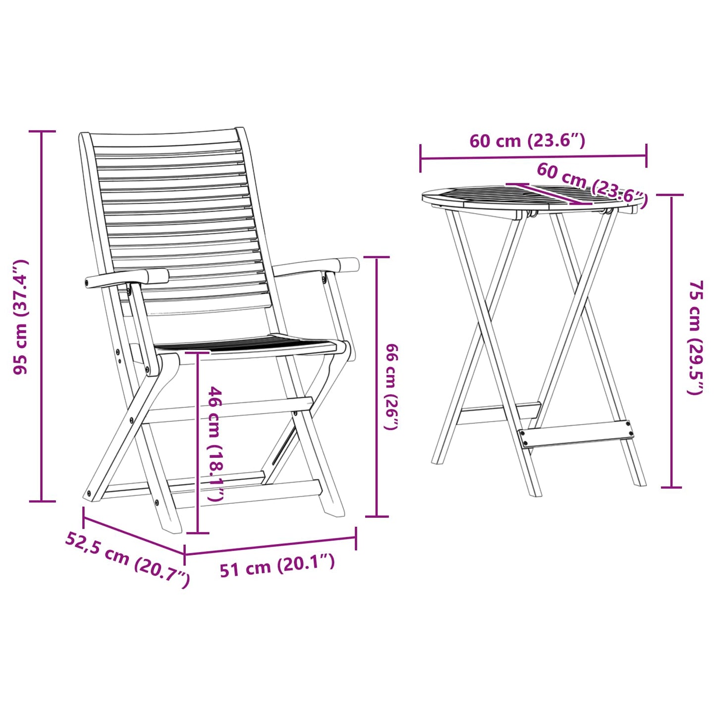 Set Bistro Pieghevole 3 pcs Marrone Legno di Acacia Massello | homemem39