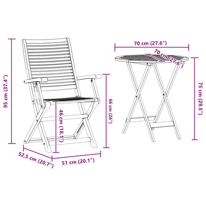 Set Bistro Pieghevole 3 pcs Marrone Legno di Acacia Massello | homemem39