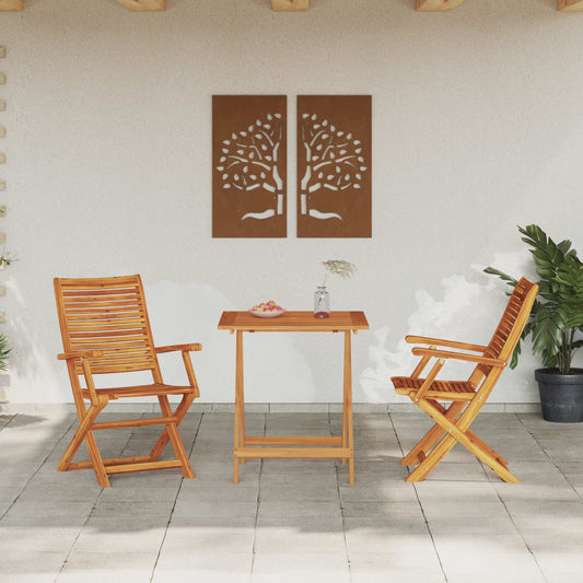 Set Bistro Pieghevole 3 pcs Marrone Legno di Acacia Massello
