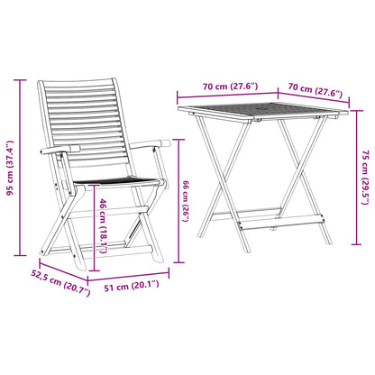 Set Bistro Pieghevole 3 pcs Marrone Legno di Acacia Massello | homemem39