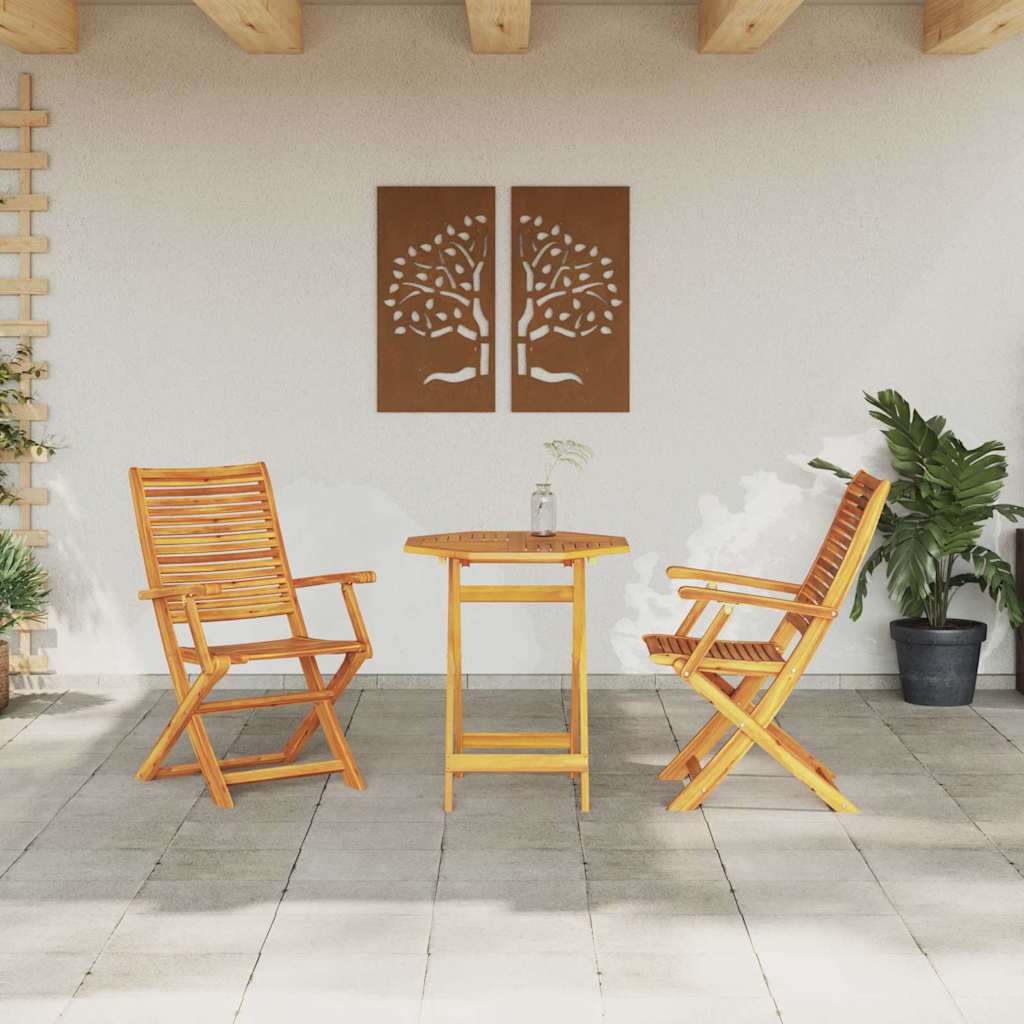 Set Bistro Pieghevole 3 pcs Marrone Legno di Acacia Massello | homemem39