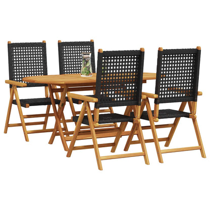Set da Pranzo per Giardino 5 pcs Nero Legno di Acacia Massello