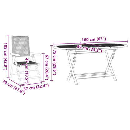 Set da Pranzo per Giardino 5 pcs Nero Legno di Acacia Massello