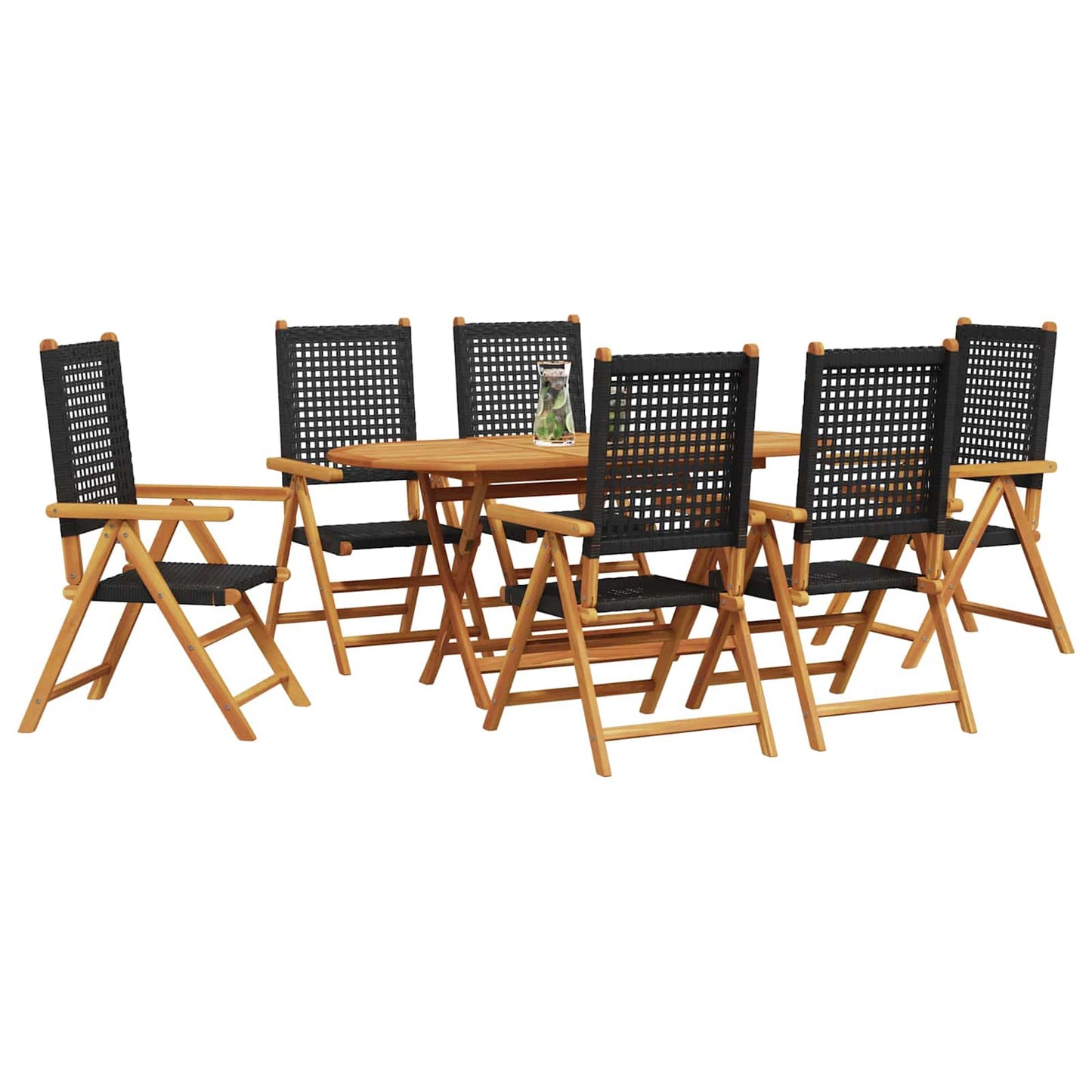 Set da Pranzo per Giardino 7 pcs Nero Legno di Acacia Massello