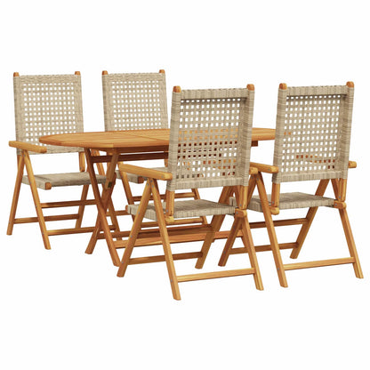Set da Pranzo per Giardino 5 pcs Beige Legno di Acacia Massello