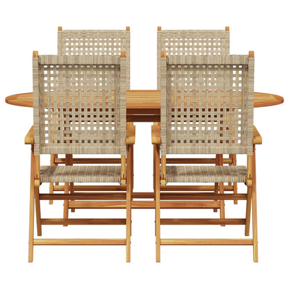 Set da Pranzo per Giardino 5 pcs Beige Legno di Acacia Massello
