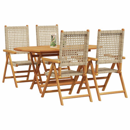 Set da Pranzo per Giardino 5 pcs Beige Legno di Acacia Massello
