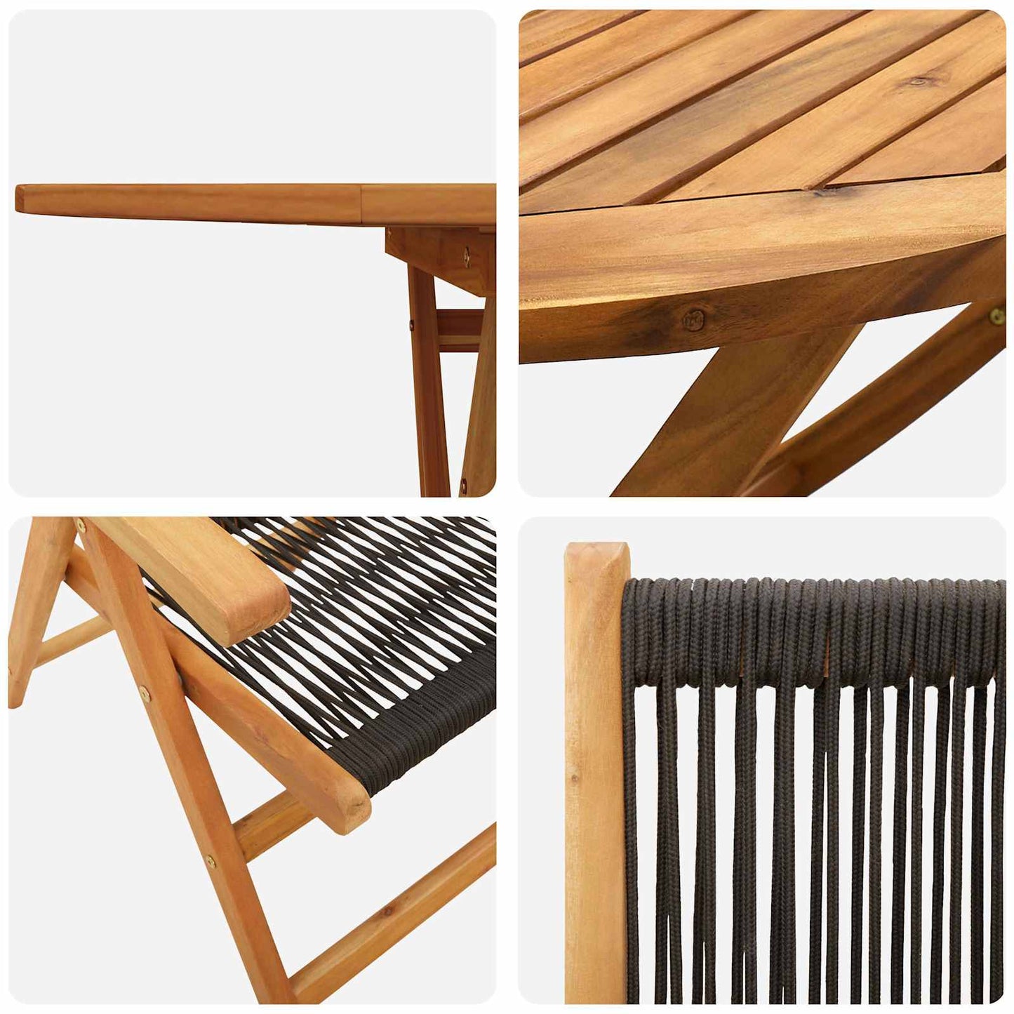 Set da Pranzo per Giardino 5 pcs Nero Legno di Acacia Massello