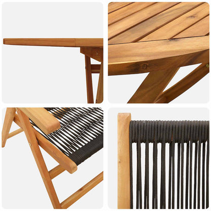 Set da Pranzo per Giardino 5 pcs Nero Legno di Acacia Massello