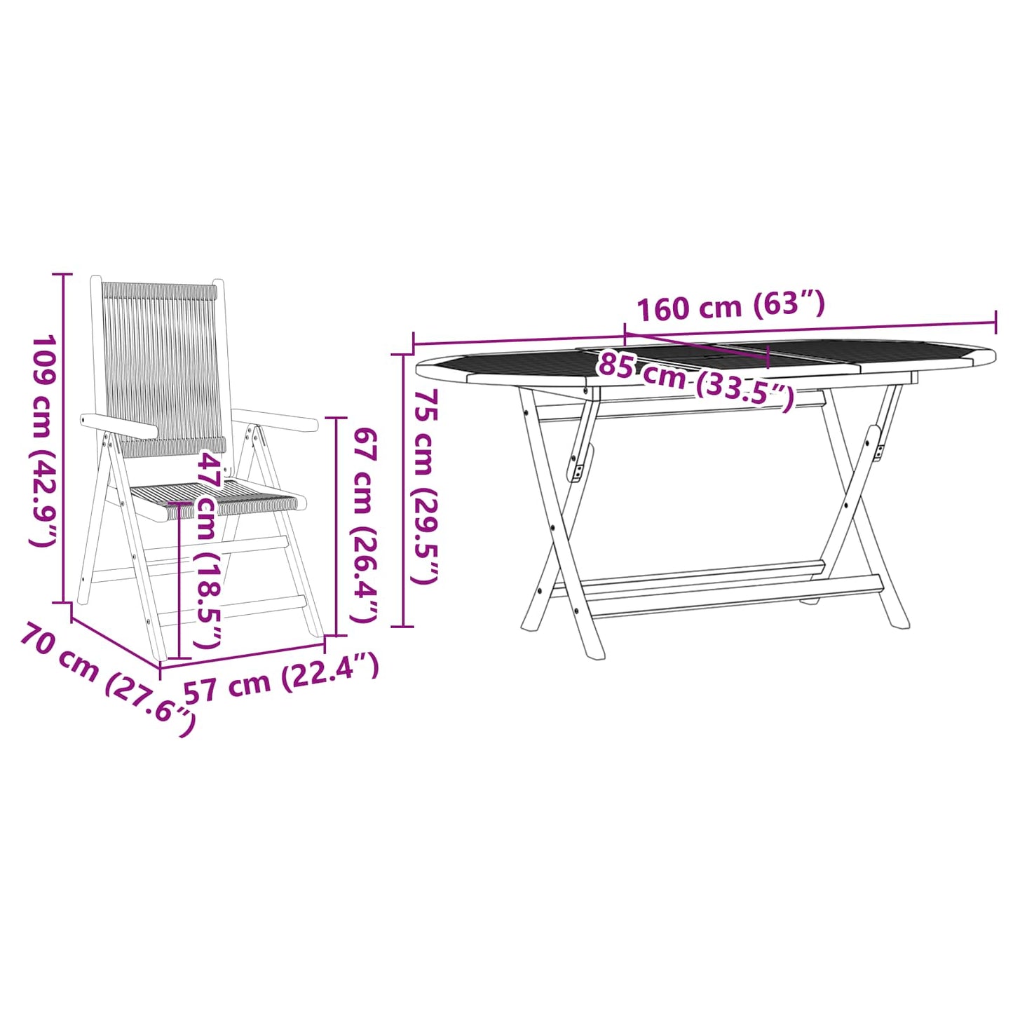 Set da Pranzo per Giardino 5 pcs Nero Legno di Acacia Massello