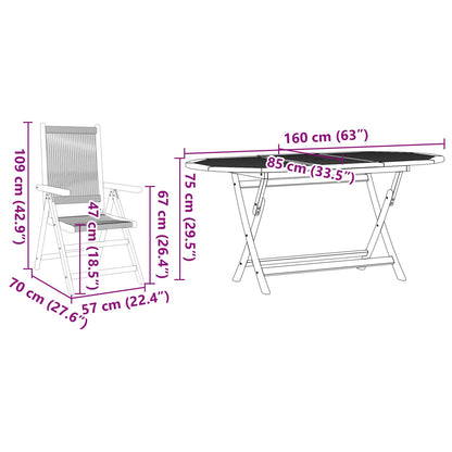 Set da Pranzo per Giardino 5 pcs Nero Legno di Acacia Massello