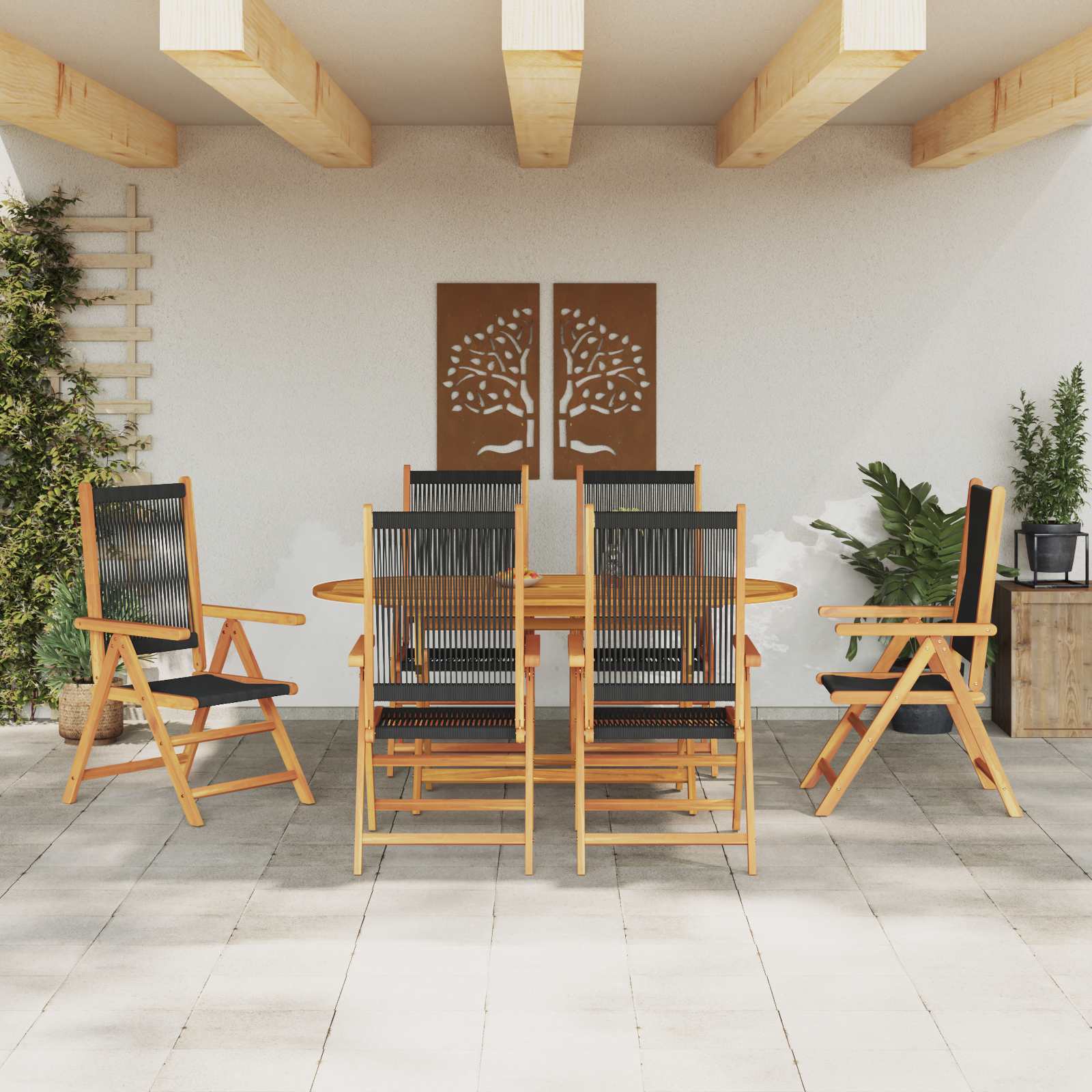 Set da Pranzo per Giardino 7 pcs Nero Legno di Acacia Massello | homemem39