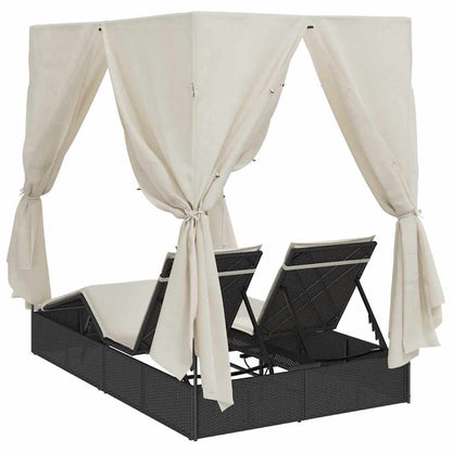 Lettino doppi con Tetto Nero 205 x 129 x 200 cm Rattan PE