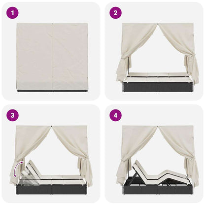 Lettino doppi con Tetto Nero 205 x 129 x 200 cm Rattan PE