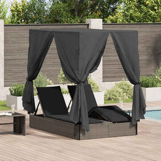 Lettino doppi con Tetto Grigio 205 x 129 x 200 cm Rattan PE