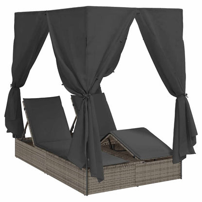 Lettino doppi con Tetto Grigio 205 x 129 x 200 cm Rattan PE