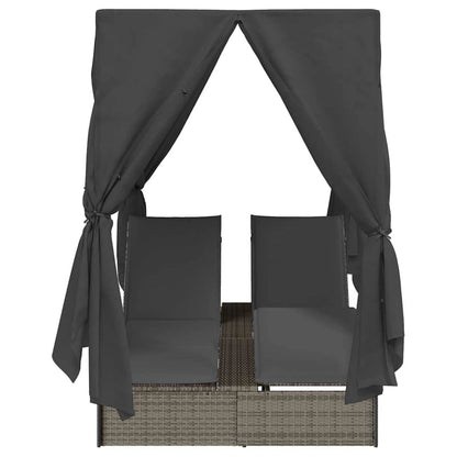 Lettino doppi con Tetto Grigio 205 x 129 x 200 cm Rattan PE