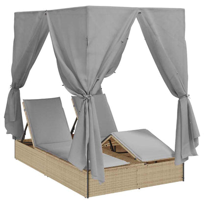 Lettino doppi con Tetto Beige 205 x 129 x 200 cm Rattan PE