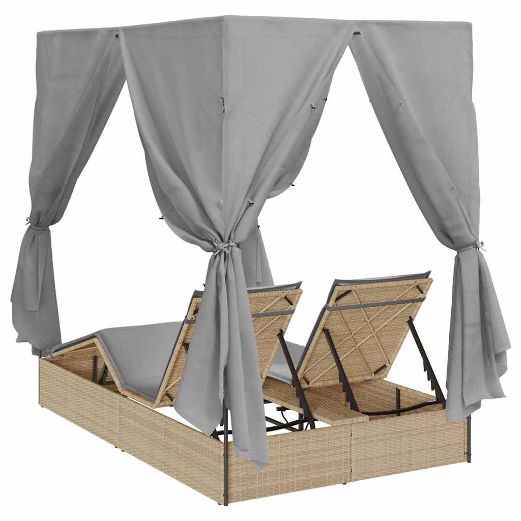 Lettino doppi con Tetto Beige 205 x 129 x 200 cm Rattan PE