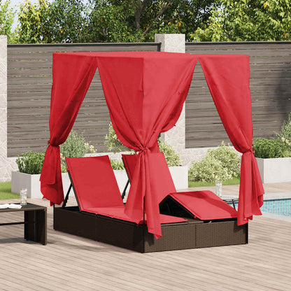 Lettino doppi con Tetto Marrone 205 x 129 x 200 cm Rattan PE