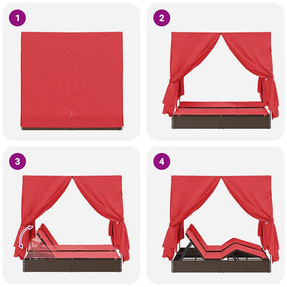 Lettino doppi con Tetto Marrone 205 x 129 x 200 cm Rattan PE