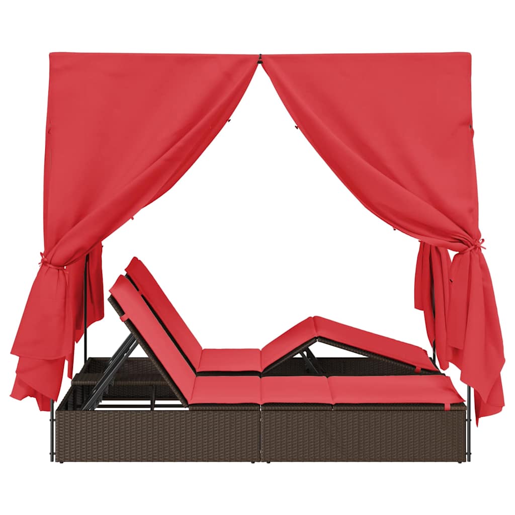 Lettino doppi con Tetto Marrone 205 x 129 x 200 cm Rattan PE