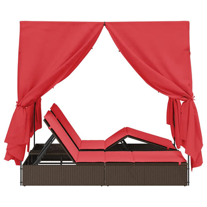 Lettino doppi con Tetto Marrone 205 x 129 x 200 cm Rattan PE