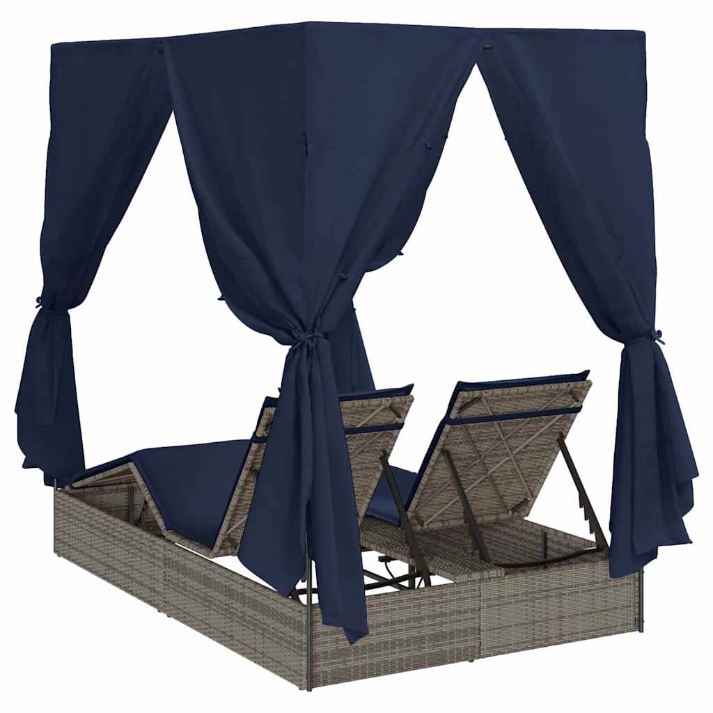 Lettino doppi con Tetto Grigio 205 x 129 x 200 cm Rattan PE