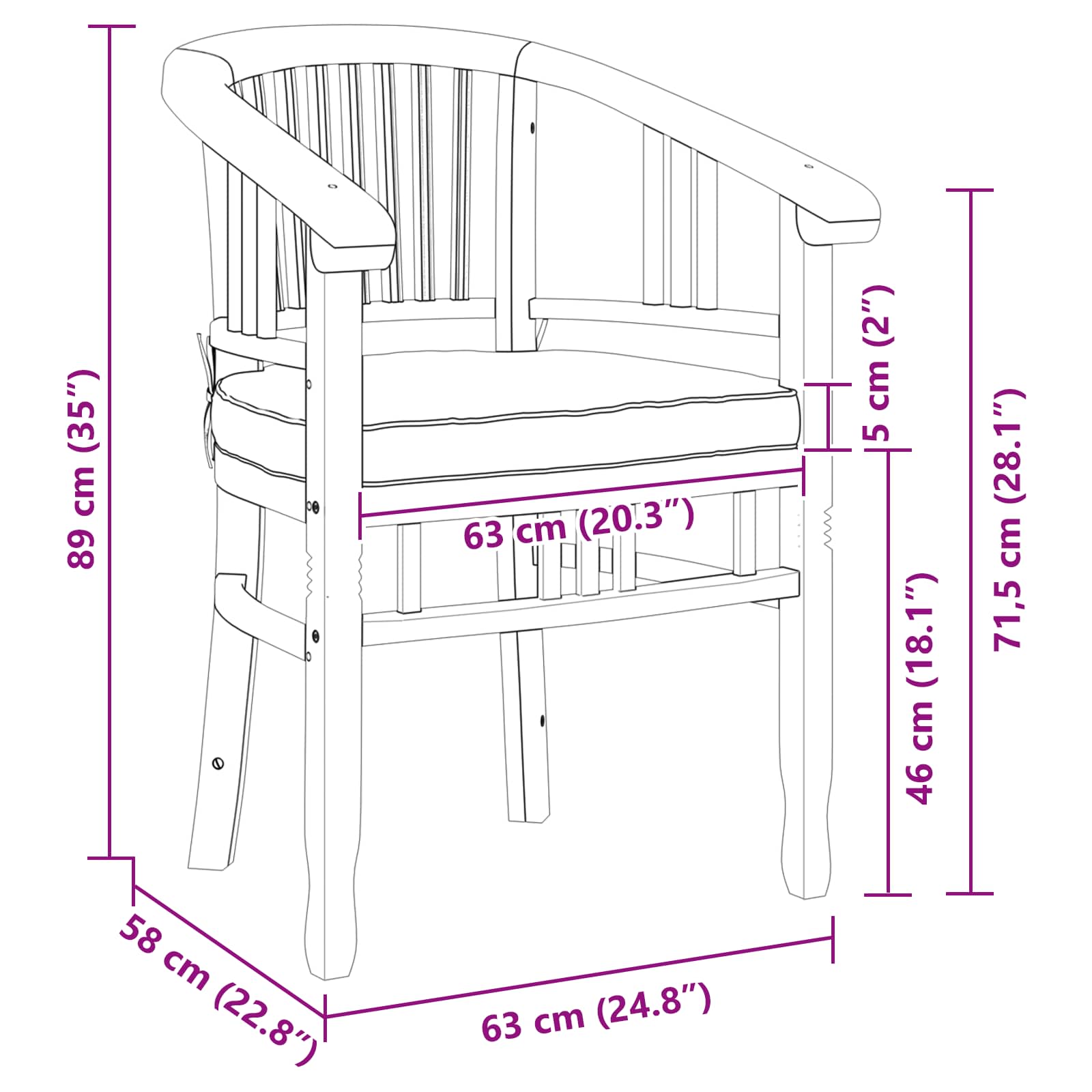 Sedia 2 pcs Marrone 63 x 58 x 89 cm Legno di teak solido | homemem39