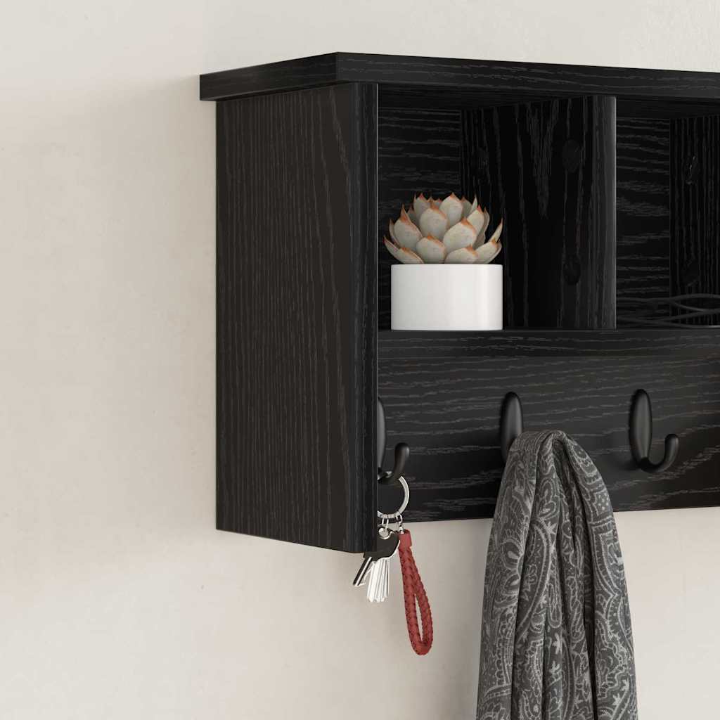 Appendiabiti a muro con lo scaffale Rovere nero 50 x 16 x 26 cm