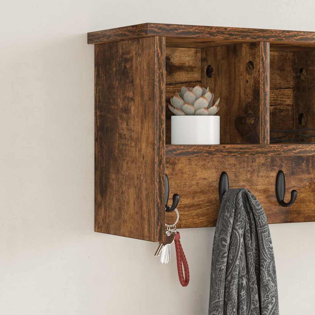 Appendiabiti a muro con lo scaffale Rovere fumé 50 x 16 x 26 cm | homemem39