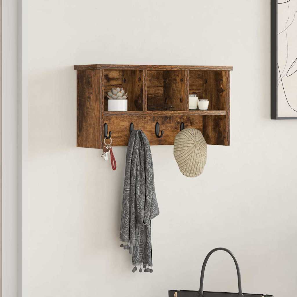 Appendiabiti a muro con lo scaffale Rovere fumé 50 x 16 x 26 cm | homemem39