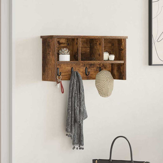 Appendiabiti a muro con lo scaffale Rovere fumé 50 x 16 x 26 cm | homemem39