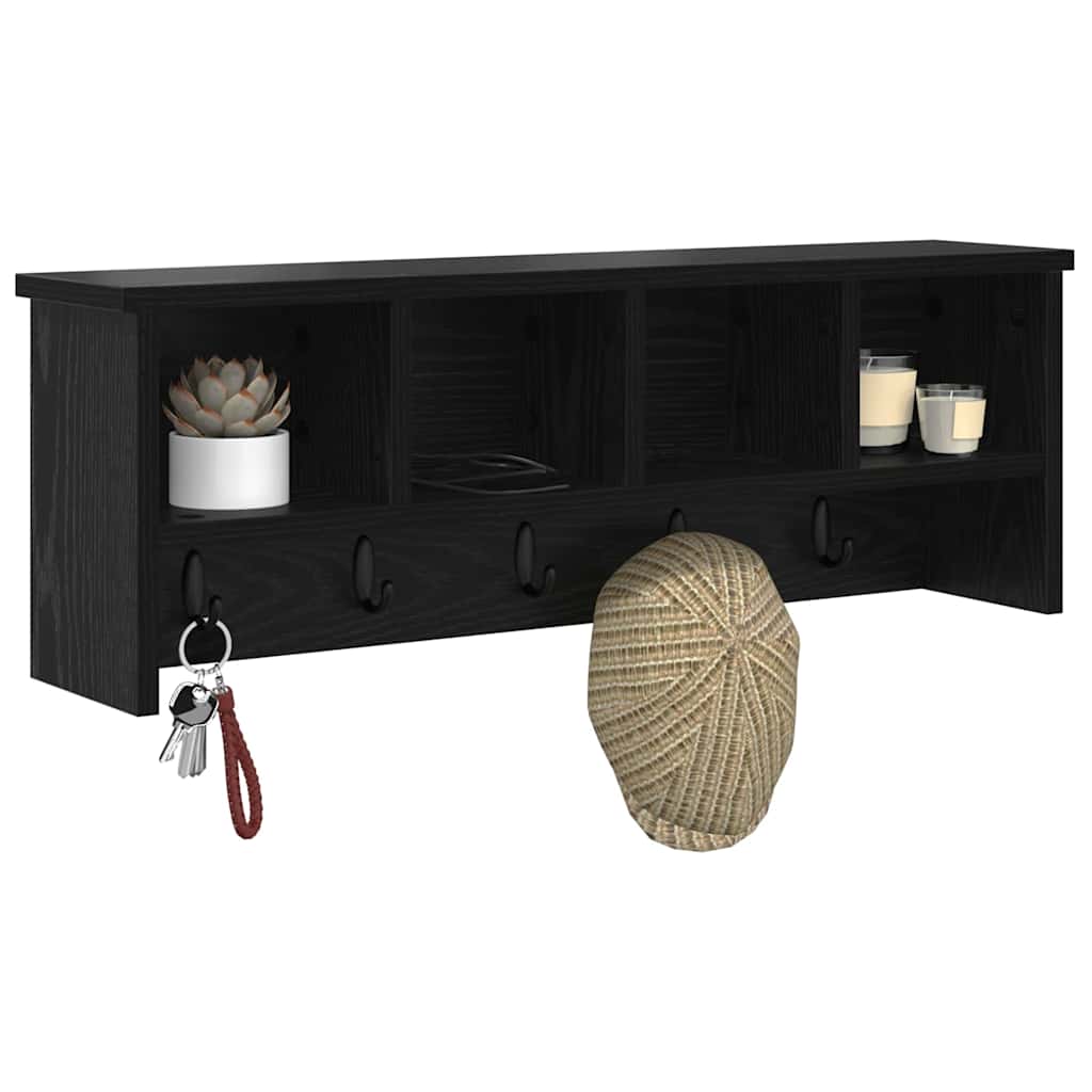 Appendiabiti a muro con lo scaffale Rovere nero 75 x 16 x 26 cm