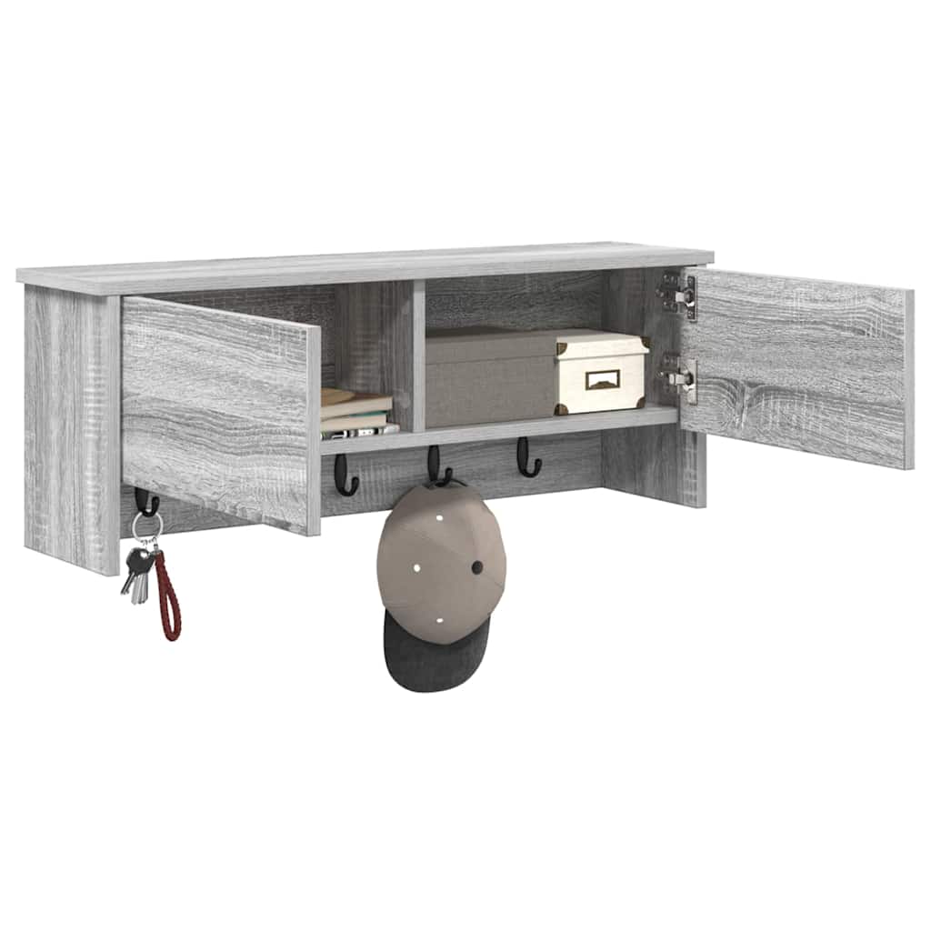 Appendiabiti a muro con porta Grigio Sonoma 80 x 20 x 30 cm
